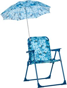 Outsunny Kinder-Campingstuhl mit Sonnenschirm Kinder-Strandstuhl Klappstuhl für 1-3 Jahre leichte Gewicht Metall Blau 39 x 39 x 52cm