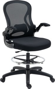 Vinsetto ergonomischer Bürostuhl mit verstellbarem Fußring, 110-130 cm Höhenverstellbarer Arbeitsstuhl mit Rollen und Lendenwirbelstütze, Schwarz