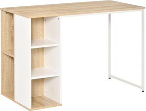 HOMCOM Schreibtisch  Bücherregal Computertisch mit Regalen, großer Stauraum, Spanplatte Metall, Eiche+Weiß, 115x55x75cm  Aosom.de