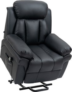 HOMCOM Sessel mit Aufstehhilfe, Elektrischer Relaxsessel, Neigebarer TV-Sessel mit Fernbedienung, Fernsehsessel, Kinosessel aus Kunstleder, Schwarz