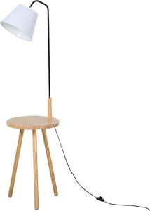 HOMCOM Bogenleuchte für Wohnzimmer  Standleuchte mit Holztisch im Skandinavischen Stil, Stahl, Weiß, 42x42x144cm  Aosom.de