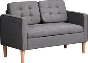HOMCOM 2-Sitzer Sofa Stoffsofa Doppelsofa abnehmbar mit Kissen Gummiholz Baumwoll Grau 117 x 62 x 78 cm