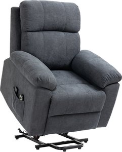 HOMCOM Sessel mit Aufstehhilfe, Relaxsessel mit Liegefunktion, Massagesessel mit Seitentasche, TV-Sessel mit Fernbedienung, Grau