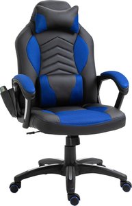 HOMCOM Gaming Stuhl Bürostuhl mit Wärmefunktion 6 Vibrationspunkte ergonomischer Drehstuhl Massagesessel Kunstleder schwarz B68 x T69 x H(108-117) cm