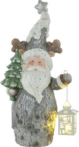 HOMCOM Weihnachtsdeko Figur, Weihnachtsmann mit Weihnachtsbaum und Laterne, 55 cm Weihnachtsfigur mit LED-Licht, Dekofigur zu Weihnachten