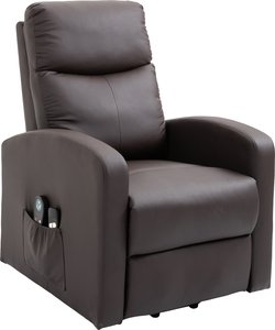 HOMCOM Sessel Relaxsessel mit Aufstehhilfe Elektrischer Massagesessel mit Liegefunktion und Fernbedienung Seitentasche aus Kunstleder, Braun