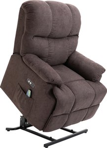 HOMCOM Sessel mit Aufstehhilfe  Massagesessel, Relaxsessel mit USB-Anschluss, Fernbedienung, Seitentasche, Samtoptik, Dunkelbraun  Aosom.de