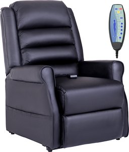 HOMCOM Sessel mit Aufstehhilfe, Massagesessel mit Liegefunktion, Relaxsessel mit USB-Anschluss, Aufstehsessel mit Fernbedienung, Heizfunktion