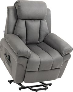 HOMCOM Sessel mit Aufstehhilfe, Elektrischer Relaxsessel, Neigebarer TV-Sessel mit Fernbedienung, Fernsehsessel, Kinosessel aus Kunstleder, Hellgrau