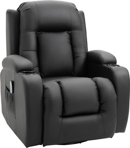 HOMCOM Massagesessel Fernsehsessel Relaxsessel mit Wärmefunktion TV Sessel mit Liegefunktion, Ruhesessel mit Fernbedienung, Becherhalter, Schwarz