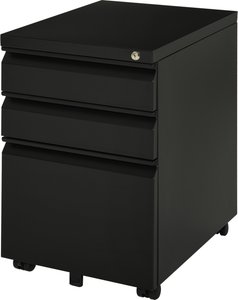 Vinsetto Rollcontainer mit 3 Schubladen Aktenschrank Büroschrank mit Rädern Bürocontainer mit konkavem Griff für Home-Office Stahl Schwarz