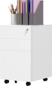Vinsetto Rollcontainer Aktenschrank mit 3 Schubladen, Büroschrank mit Schloss, Druckschrank, Bürocontainer für A4-Format, Stahl, 37 x 43,5 x 60 cm