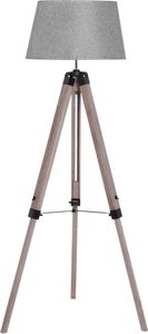 HOMCOM Stehlampe Tripod  Höhenverstellbare Standleuchte im Skandinavischen Design, Holz & Leinen, Natur & Grau, 65x65x(99-143)cm  Aosom.de