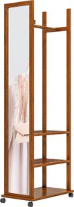 HOMCOM Standspiegel mit Rollen  Ganzkörperspiegel, Garderobenspiegel mit 3 Ebenen, Kleiderstange, Walnuss, 24,8x153,8 cm  Aosom.de