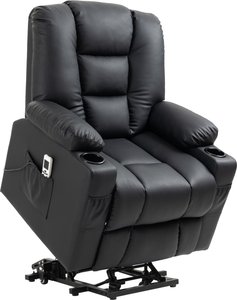 HOMCOM Massagesessel, Relaxsessel mit Aufstehhilfe, TV Sessel mit USB-Anschluss, mit Liegefunktion, Rollen, Fernbedienung, bis 150 kg, Schwarz