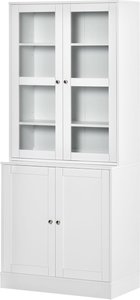 HOMCOM Bücherschrank 178,5 cm Hochschrank Vitrinenschrank mit Glastür 6 Fächern Küchenschrank für Wohnzimmer Küche Weiß