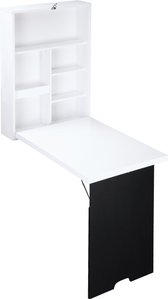 HOMCOM Schreibtisch Wandtisch Wandklapptisch mit Tafel, 5 Fächern, Klappschreibtisch Klappbarer Computertisch für Büro Weiß+Schwarz 60 x 94,5 x 147 cm