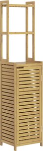 HOMCOM Badezimmerschrank aus Bambus Badschrank mit Schrankfach, Toilettenschrank mit 3 Offen Fächern, Kippschutz, für Bad, Naturholz