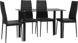 HOMCOM 5-teilige Essgruppe  Esstisch mit 4 Stühlen & Hartglasplatte, Schwarz, Stahl, für Esszimmer  Aosom.de
