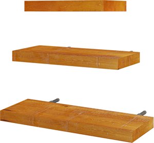 HOMCOM Wandregal 3er-Set Schweberegal, Wandboard aus Massivholz, Regalbrett zur Präsentation, für Küche, Wohnzimmer, Badezimmer, Holz, Braun