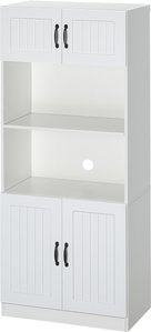 HOMCOM Küchenschrank Küchenbuffet Hochschrank mit 2 Regalen und 2 Schränken mit verstellbaren Regalböden Mikrowellenregal Anti-Kipp-Gurt