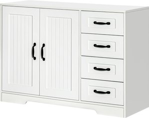 HOMCOM Sideboard  Weißer Beistellschrank mit 4 Schubladen, verstellbarem Einlegeboden & Kippschutz, für Küche & Wohnzimmer  Aosom.de