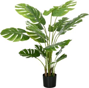 HOMCOM Künstliche Pflanze, 120 cm Kunstpflanze, Künstlich Monstera mit Übertopf, PE-Moos, Kunstbaum wie echt, Zimmerpflanze für Wohnzimmer, Grün