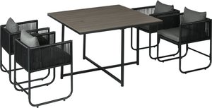 Outsunny 5-tlg. Polyrattan Gartenmöbel Set Esstisch mit 4 Stühlen Essgruppe Balkonmöbel Set mit Beistelltisch Gartensitzgruppe