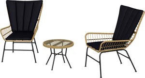 Outsunny 3-teilige Rattan-Sitzgruppe, Gartengarnitur, Gartenmöbel-Set mit 2 Stühlen, Beistelltisch mit Hartglasplatte, Kissen