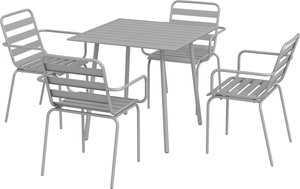 Sitzgruppe  Gartenmöbel-Set mit 1 Esstisch, 4 stapelbaren Stühlen, Gartengarnitur, Stahl, Hellgrau  Aosom.de