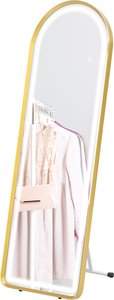 HOMCOM Ganzkörperspiegel mit LED-Leuchte  Wandspiegel, Standspiegel, dimmbar, Garderobenspiegel mit Touch-Schalter, Gold, 47x146 cm  Aosom.de