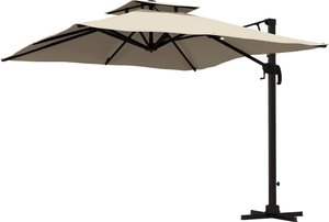 Outsunny Sonnenschirm ca. 3 x 3 m 360 grad schwenkbar Ampelschirm Gartenschirm mit Handkurbel Terrassenschirm für Balkon Alu Khaki