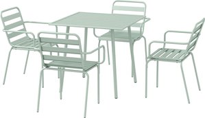 Outsunny 5 tlg. Sitzgruppe, Gartenmöbel-Set Sitzgarnitur mit 1 Esstisch, 4 stapelbaren Stühlen, Gartengarnitur, für Balkon, Terrasse, Stahl, Grün