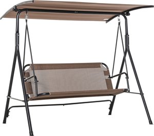 Outsunny 2-Sitzer Hollywoodschaukel Schaukelstuhl Outdoor Gartenliege UV-beständig Hochwertiges Metallrohr winkeleinstellbar Braun
