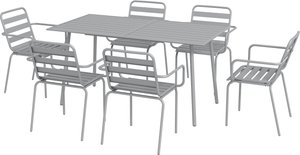Outsunny 7 tlg. Sitzgruppe, Gartenmöbel-Set Sitzgarnitur mit 1 Esstisch, 6 stapelbaren Stühlen, Gartengarnitur, für Balkon, Terrasse, Stahl, Hellgrau
