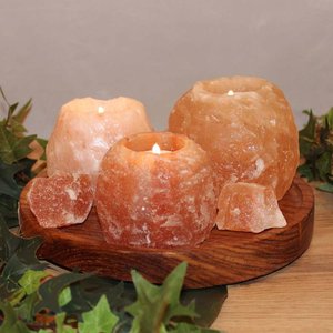 Teelichthalter-Set Rock aus Salzkristall