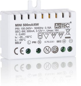 AcTEC Mini LED-Treiber CC 500mA, 6W, IP20