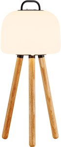 LED-Tischleuchte Kettle Tripod Holz, Schirm 22cm