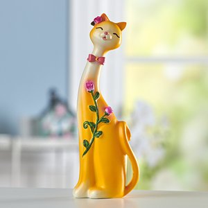 Dekofigur Katze mit Blumenranke
