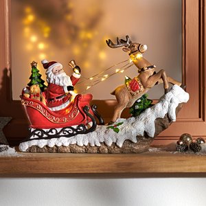 Dekofigur Santa mit Rentierschlitten