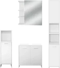 Badmöbel Set 4-Teilig modernen Stil Weiß aus Holz ML-Design