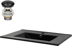 Waschbecken inkl. Ablaufgarnitur mit Überlauf 71x46,5x16,5 cm Schwarz matt aus Keramik