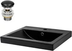 Waschbecken inkl. Ablaufgarnitur mit Überlauf 53,5x46x16,5 cm Schwarz matt aus Keramik ML-Design