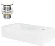 Waschbecken inkl. Ablaufgarnitur ohne Überlauf 46x26x11 cm Weiß aus Keramik ML-Design