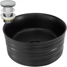 Waschbecken inkl. Ablaufgarnitur ohne Überlauf Ø 41x18 cm Schwarz aus Keramik ML-Design