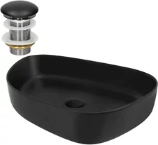 Waschbecken inkl. Ablaufgarnitur ohne Überlauf 55x42x14 cm Schwarz aus Keramik ML-Design