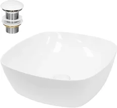 Waschbecken inkl. Ablaufgarnitur ohne Überlauf Ø 40,5x14 cm Weiß aus Keramik