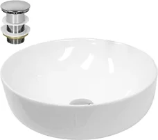 Waschbecken inkl. Ablaufgarnitur ohne Überlauf Ø 40x13,5 cm Weiß aus Keramik