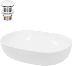 Waschbecken inkl. Ablaufgarnitur ohne Überlauf 60x42x14,5 cm Weiß aus Keramik
