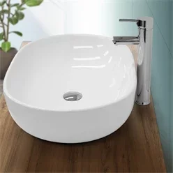 Waschbecken Ovalform ohne Überlauf 600x420x145 mm Weiß aus Keramik